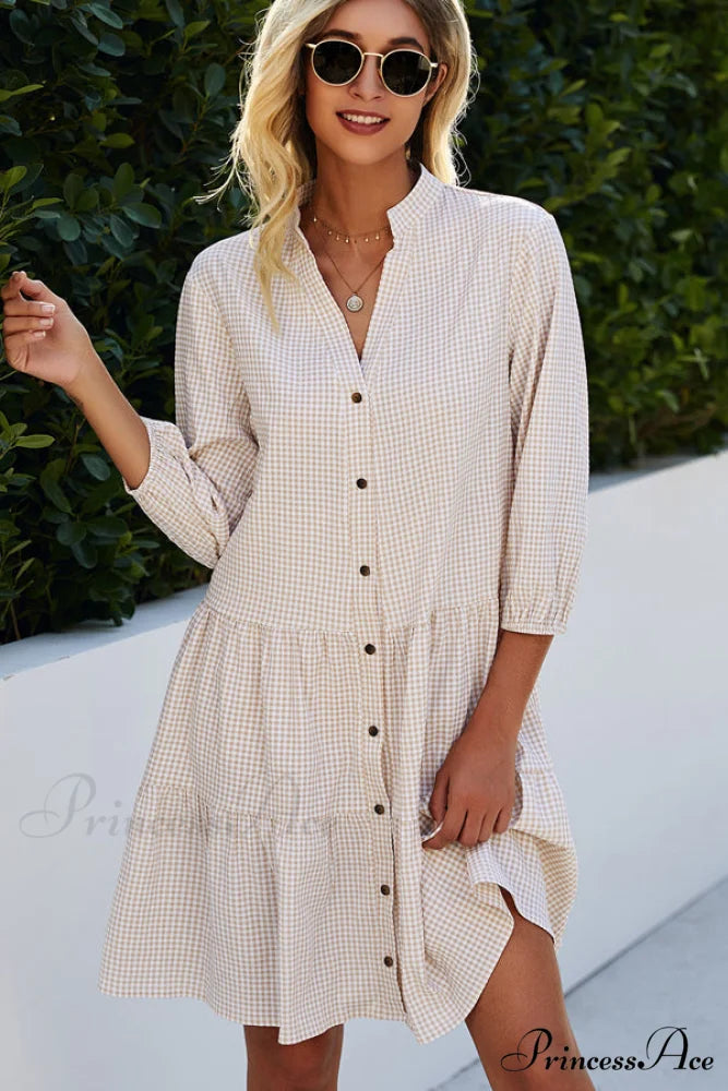 Halter Neck Polka Trendy Dot Print Casual Dress S / Khaki