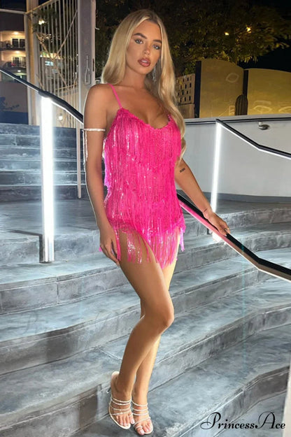 Halter Neck Stylish Backless Fringe Dress