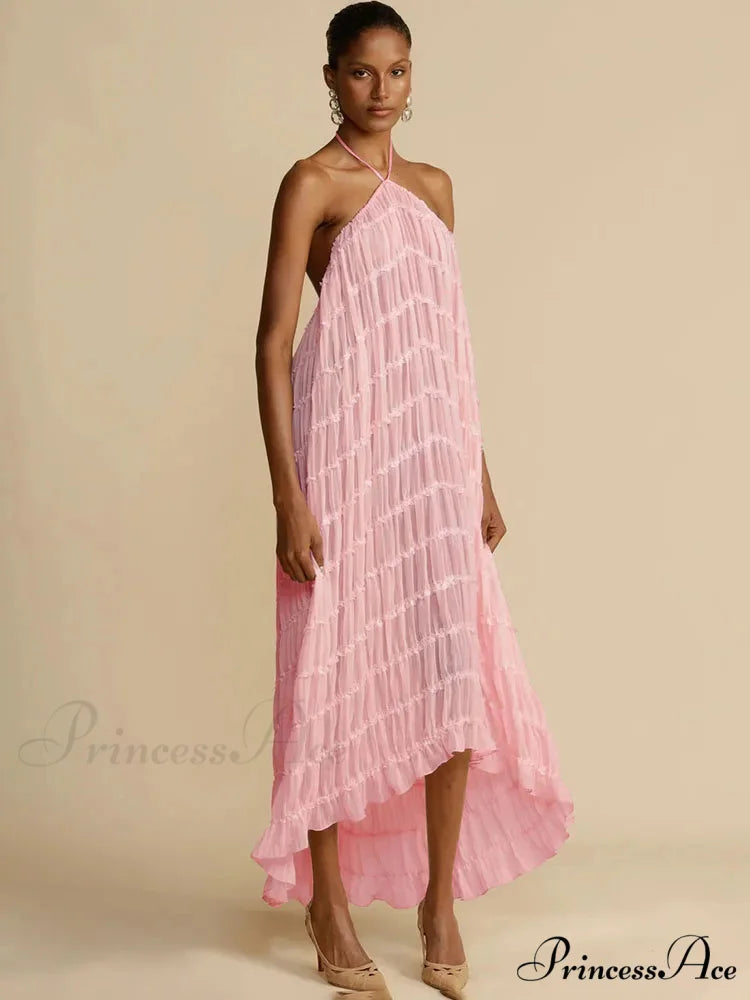 Halter Neck Stylish Ruched Midi Dress