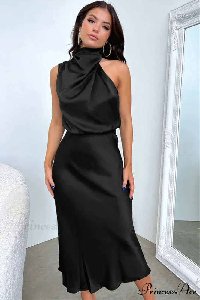 Halter Sleeveless Stylish Satin Bridesmaid Dress