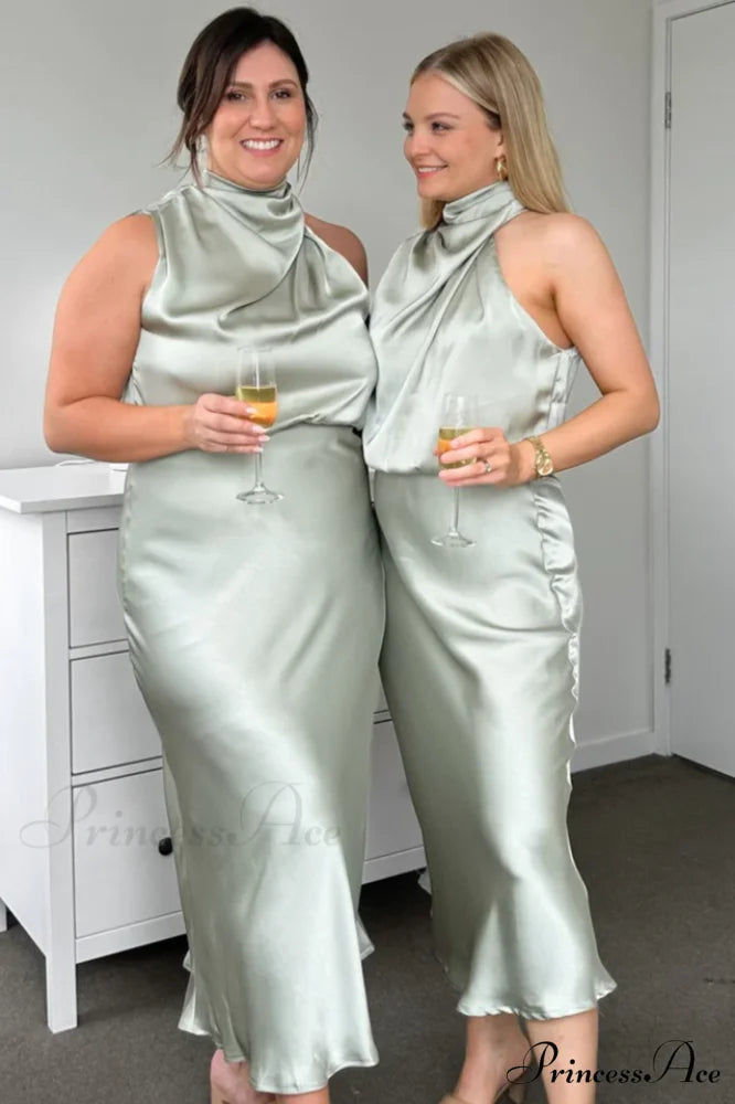 Halter Sleeveless Stylish Satin Bridesmaid Dress