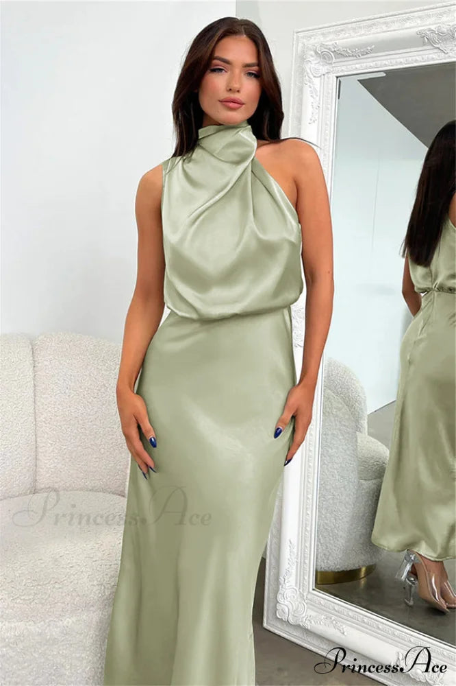 Halter Sleeveless Stylish Satin Bridesmaid Dress