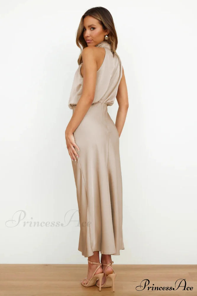 Halter Sleeveless Stylish Satin Bridesmaid Dress