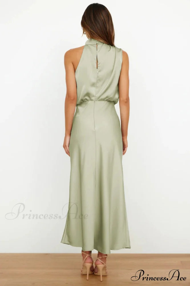 Halter Sleeveless Stylish Satin Bridesmaid Dress