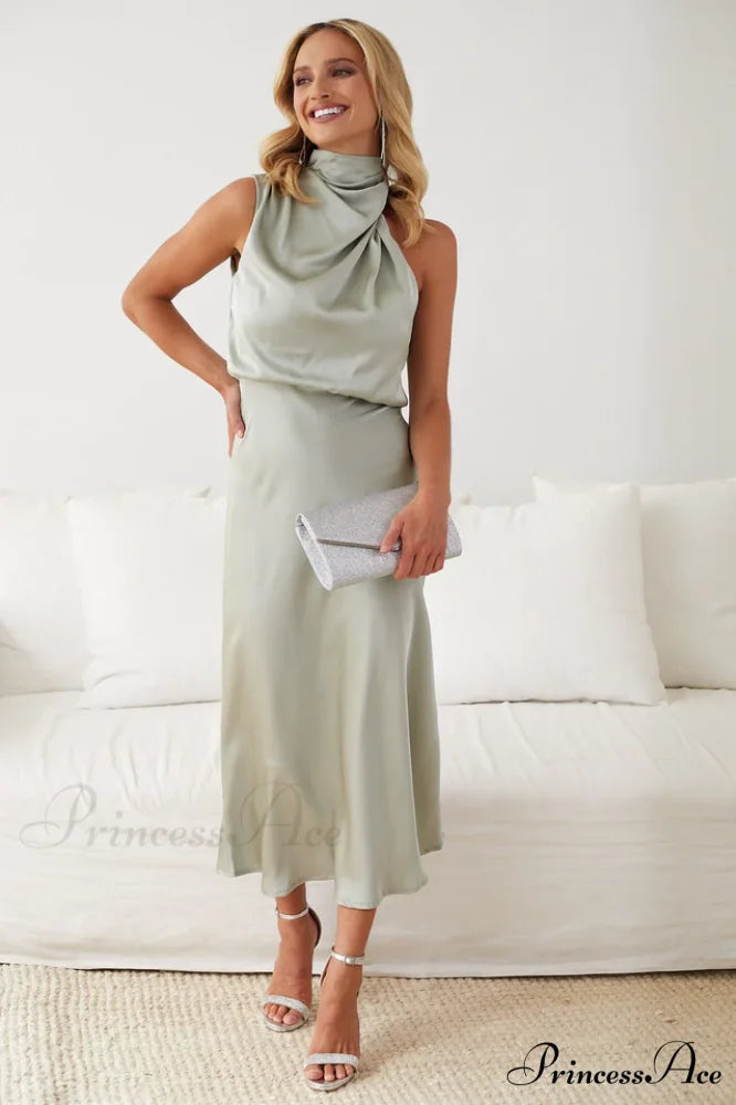 Halter Sleeveless Stylish Satin Bridesmaid Dress