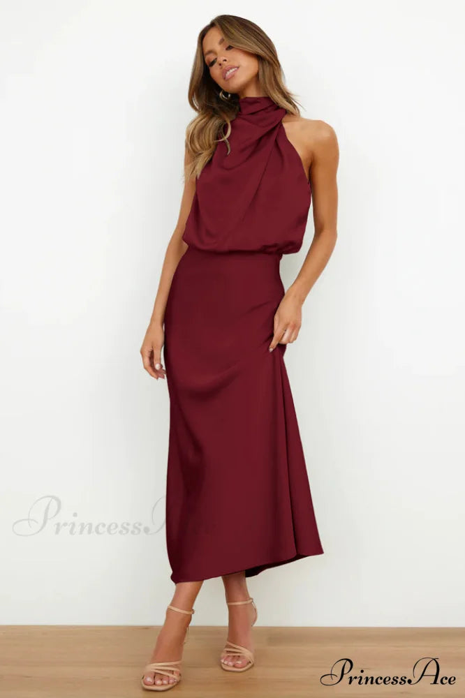 Halter Sleeveless Stylish Satin Bridesmaid Dress