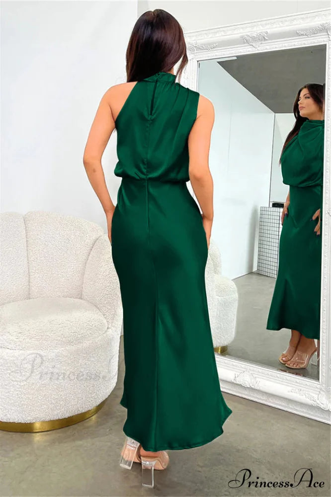 Halter Sleeveless Stylish Satin Bridesmaid Dress
