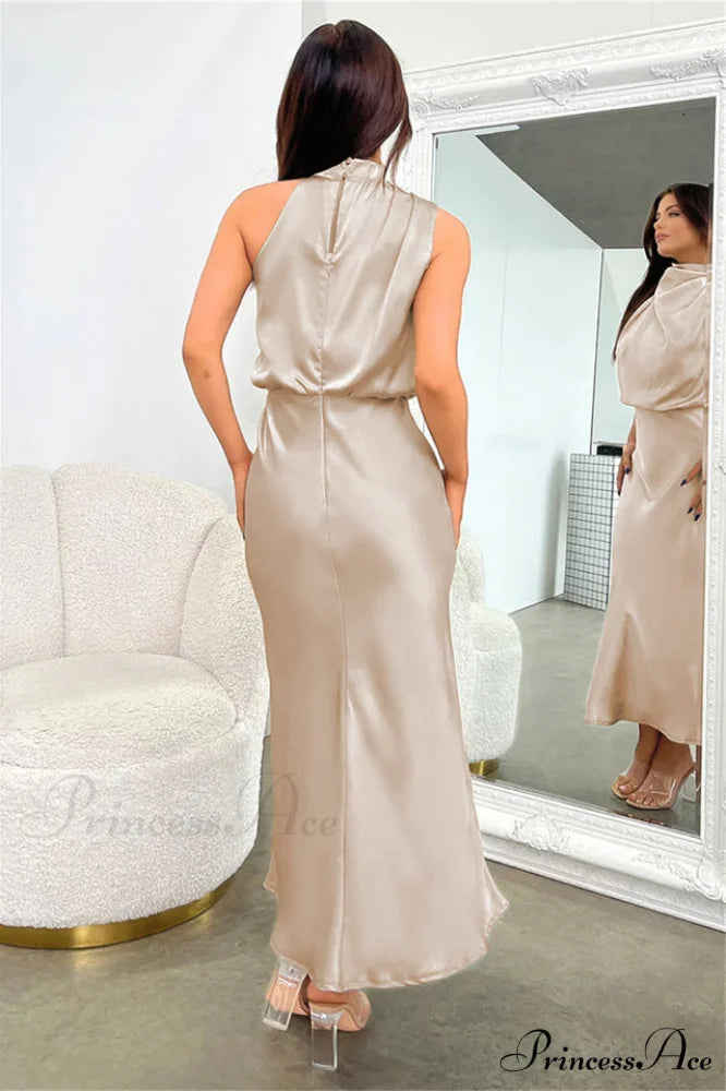 Halter Sleeveless Stylish Satin Bridesmaid Dress