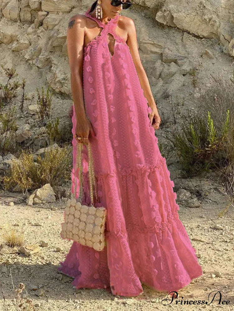 Halter Tassel Graceful Mini Dress Rose / S
