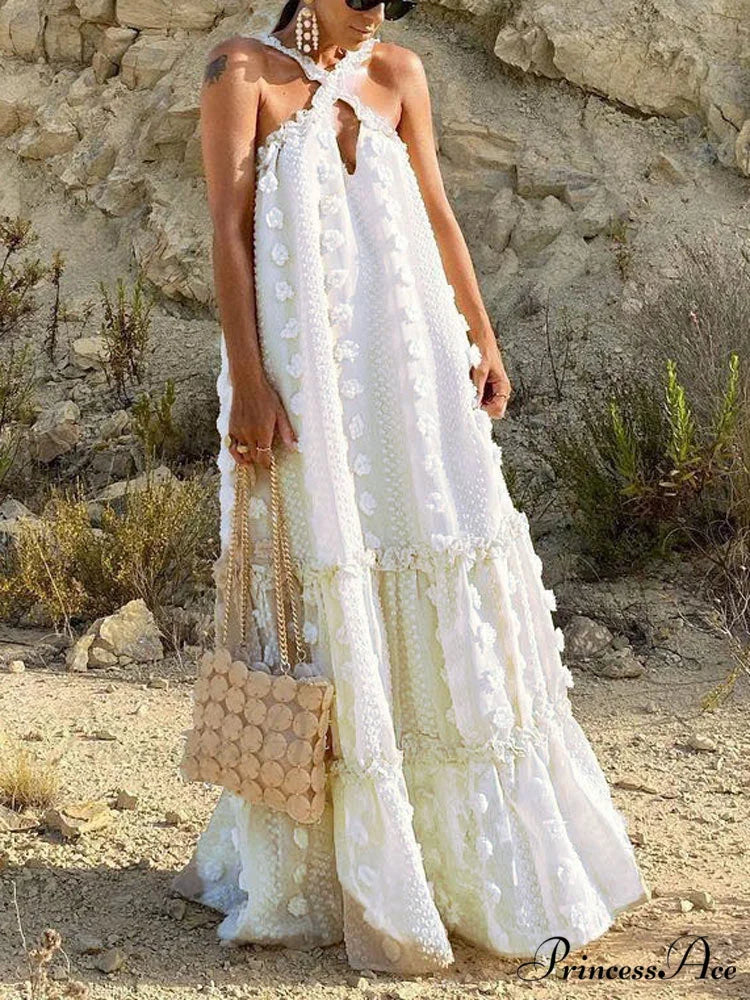 Halter Tassel Graceful Mini Dress White / S