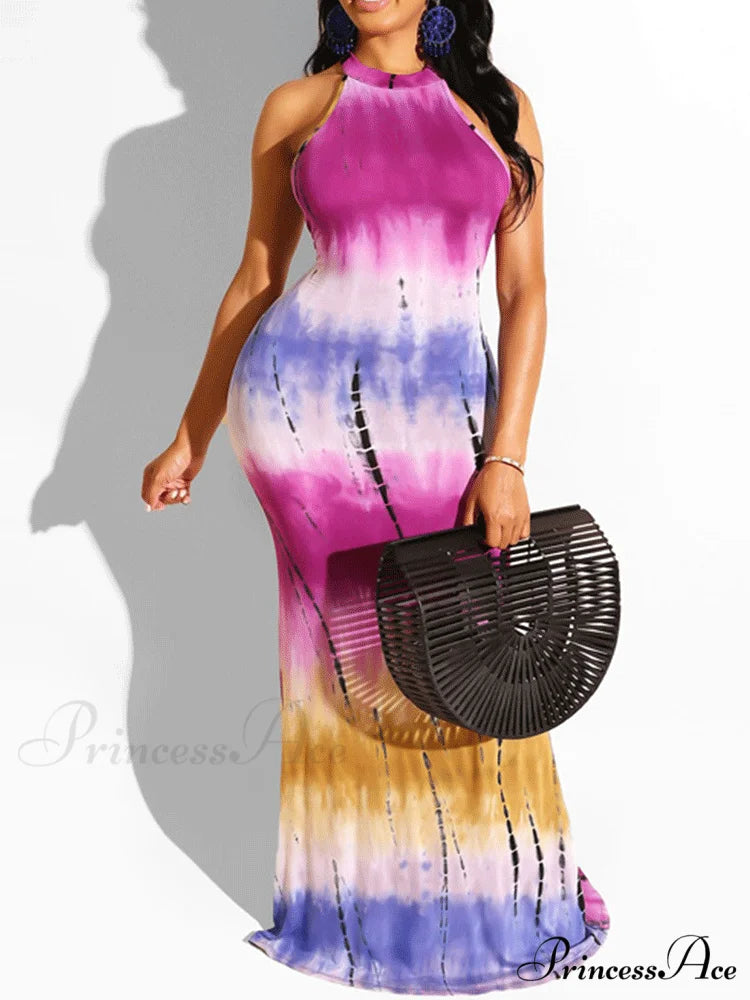 Halter Three-dimensional Graceful Floral Cake Dress Rose Red / S