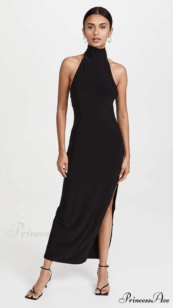 Halter Turtle Stylish Side Slit Gown 16 Days / 4 / S / Black