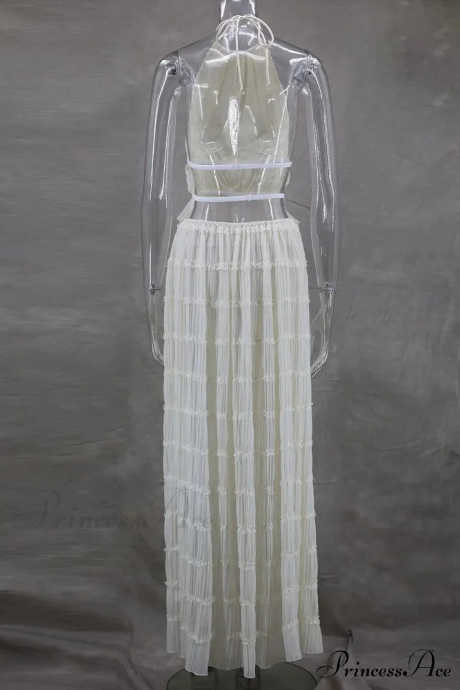 Halterneck Ruched Open Back Tie Trendy Up Top And Maxi Skirt Set