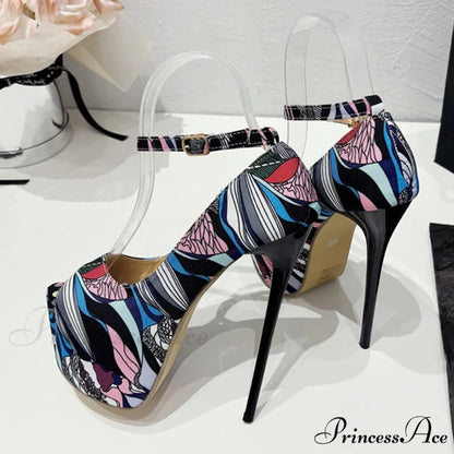 Hand-Painted Leather Platform Pumps Slingback Sandals Peep Toe High Heels Pole Dance Shoes