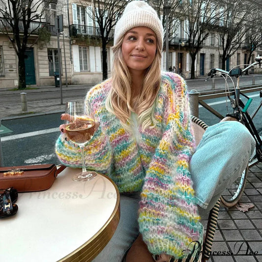 Handcrafted 3D Blossom Knitted Cardigan Rainbow / S cardigans-241228