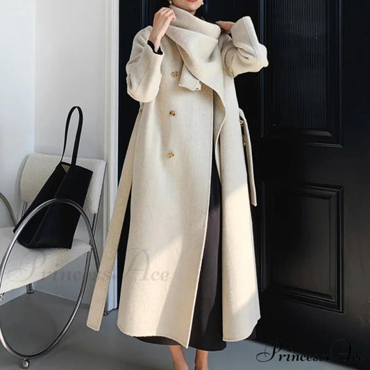 Handcrafted Cashmere Wool Cinched Overcoat Beige / XXS overcoats-241228