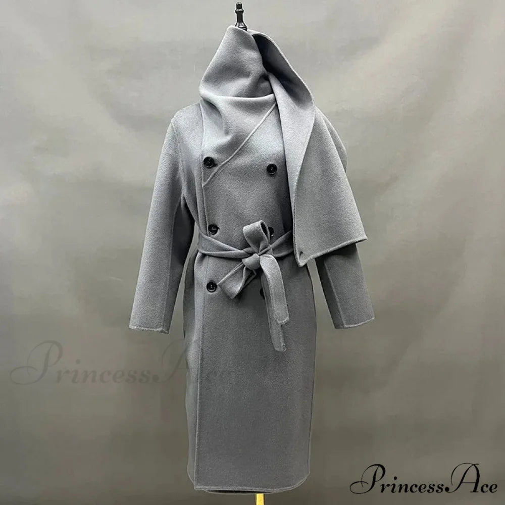 Handcrafted Cashmere Wool Cinched Overcoat GRAY / XXS overcoats-241228