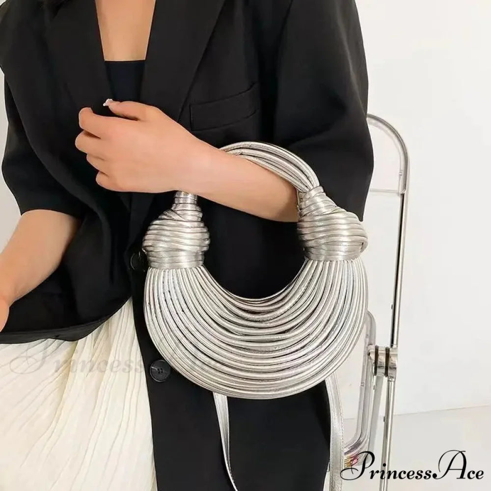 Handcrafted Pasta Gold Evening Clutch Purse Silver / (20cm handbag-250126