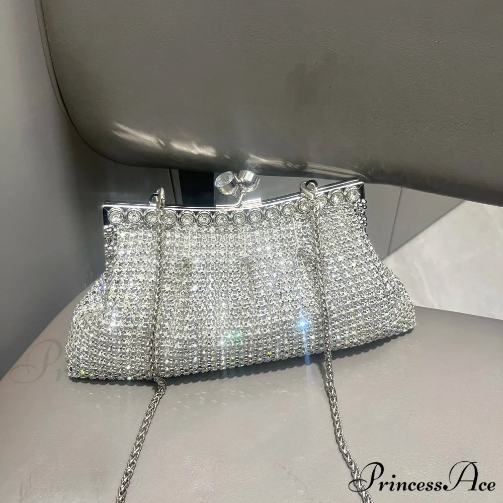 Handcrafted Sparkling Evening Clutch Purse Designer Bag Silver clutchbag-250126