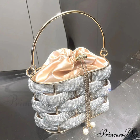 Handcrafted Sparkling Gemstone Lavish Crystal Purse Pail Bag clutchbag-250126