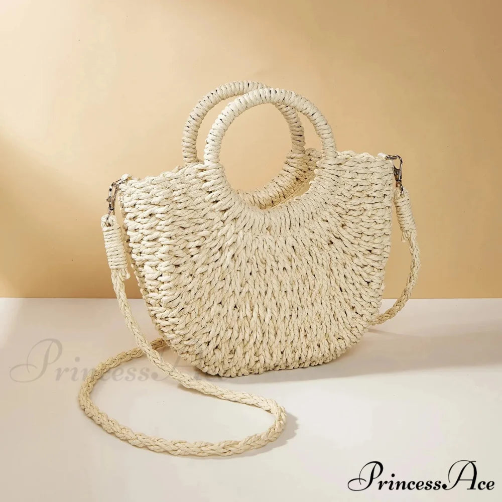 Handcrafted Straw Rattan Seaside Crossbody Purse Beige handbag-250126