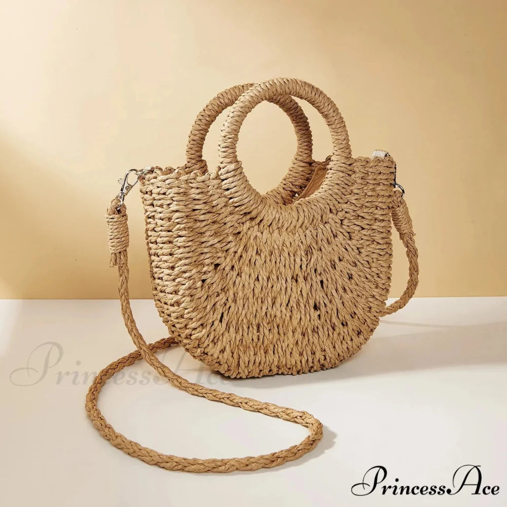 Handcrafted Straw Rattan Seaside Crossbody Purse khaki handbag-250126