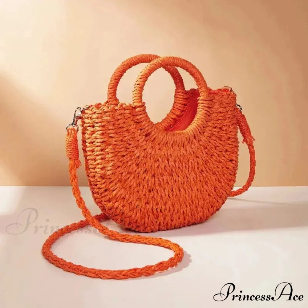 Handcrafted Straw Rattan Seaside Crossbody Purse Orange handbag-250126
