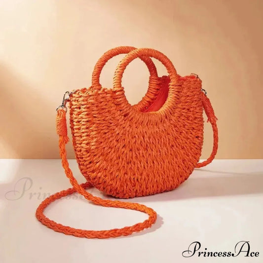 Handcrafted Straw Rattan Seaside Crossbody Purse Orange handbag-250126