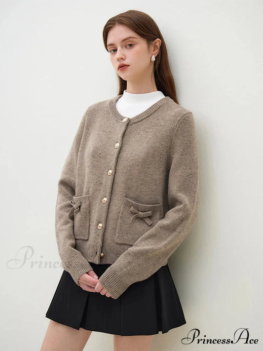 Handmade Bow Knit Brown Cardigan Brown / S