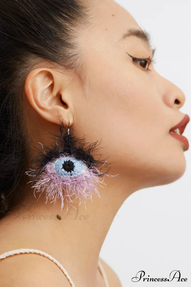 Handmade Eye Stylish Pattern Plush Earrings Multi Colour