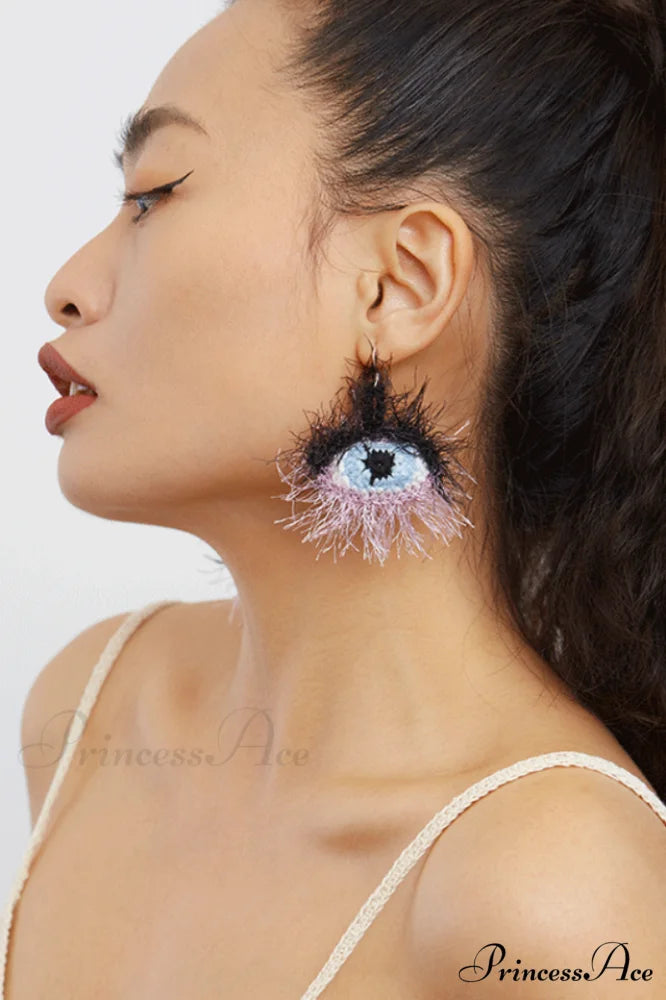 Handmade Eye Stylish Pattern Plush Earrings Multi Colour
