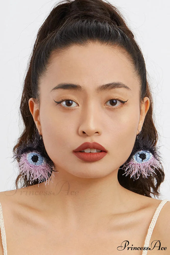 Handmade Eye Stylish Pattern Plush Earrings Multi Colour