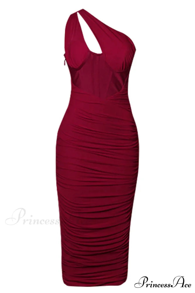Hanma One Shoulder Charming Pencil Midi Dress