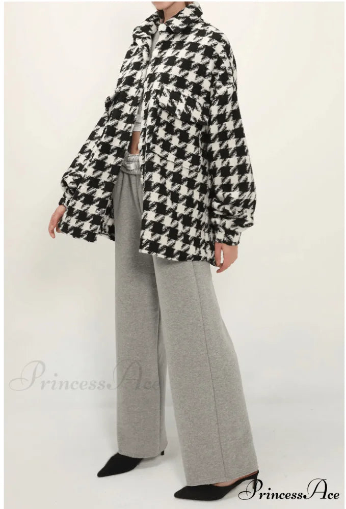 Hannah Houndstooth Stylish Shirt Jacket 16 Days / 8 / M / Black