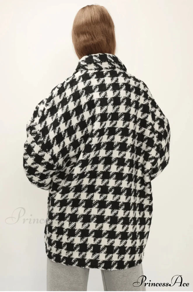 Hannah Houndstooth Stylish Shirt Jacket 30 Days / 8 / M / Black