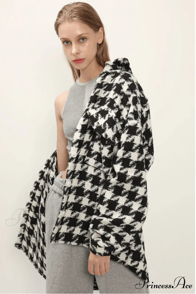 Hannah Houndstooth Stylish Shirt Jacket