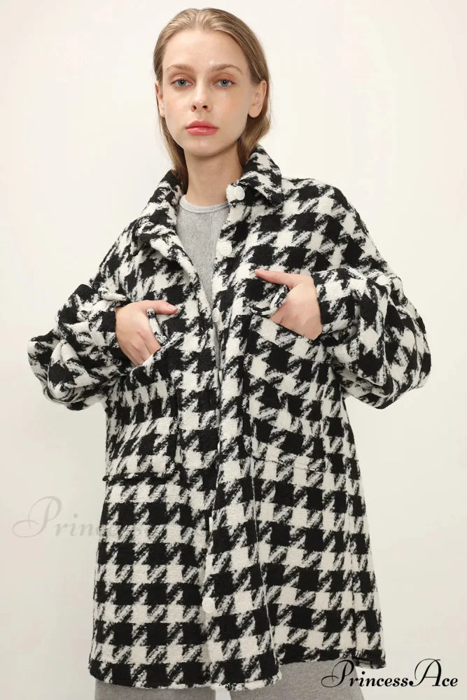 Hannah Houndstooth Stylish Shirt Jacket 4 Days / 8 / M / Black