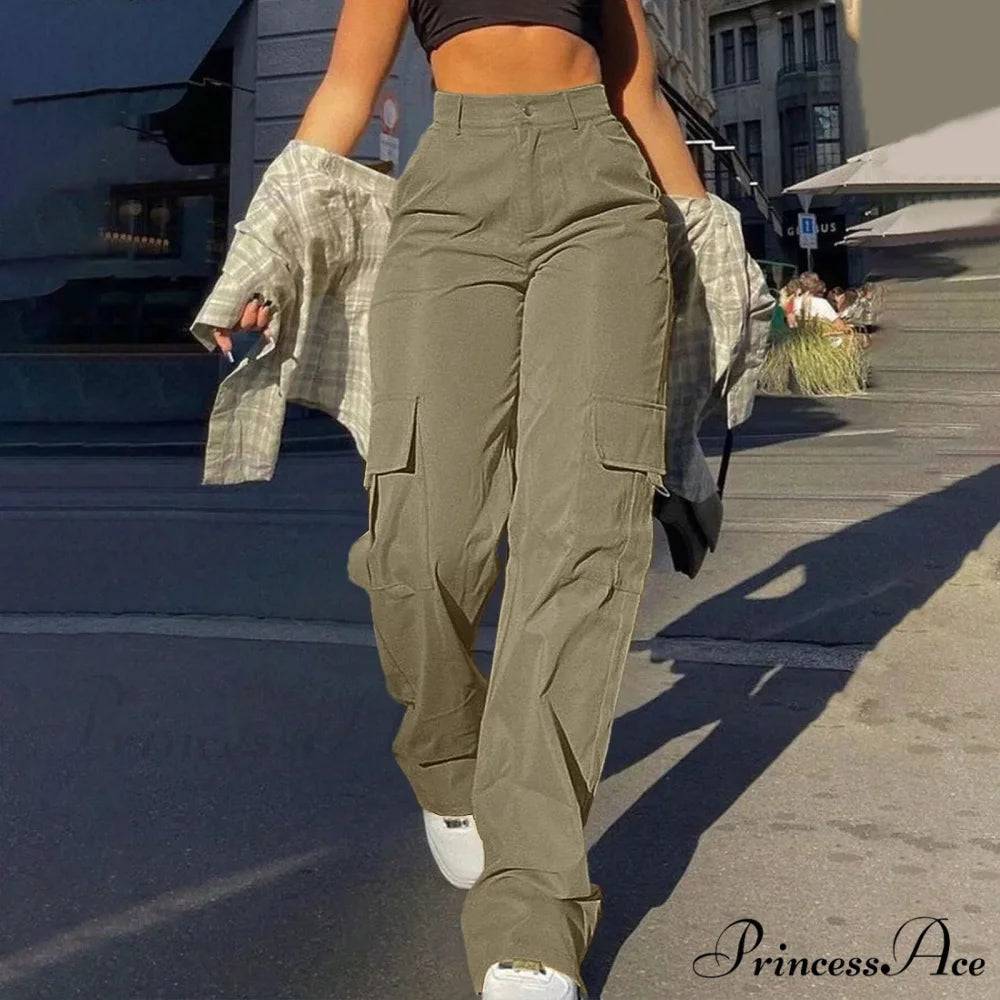 Harajuku Cotton Linen Flexible Wide Leg Pant Khaki / S pant-250223