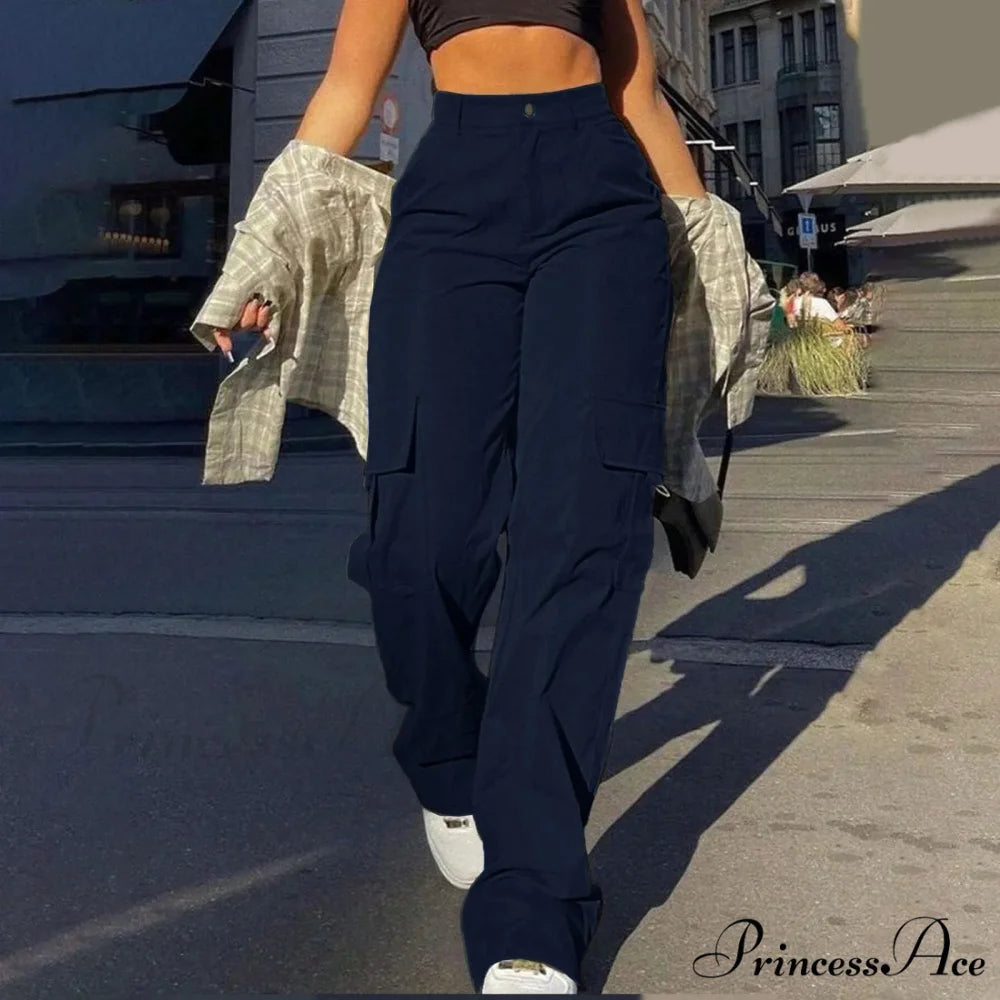 Harajuku Cotton Linen Flexible Wide Leg Pant Navy / S pant-250223