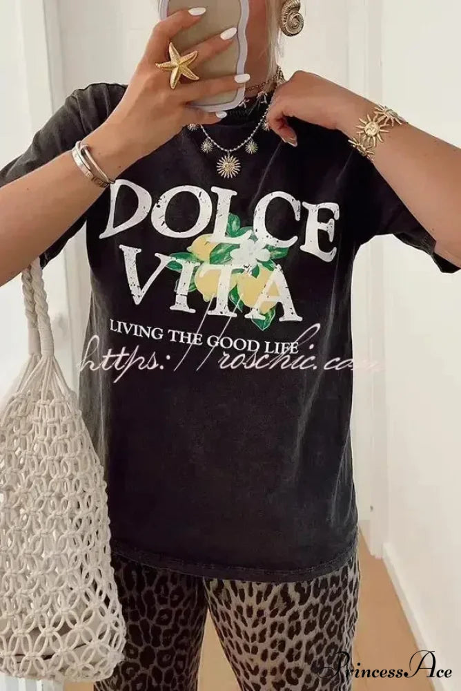 Harajuku Dark Yellow Graphic T-shirt black / S t-shirt-250223