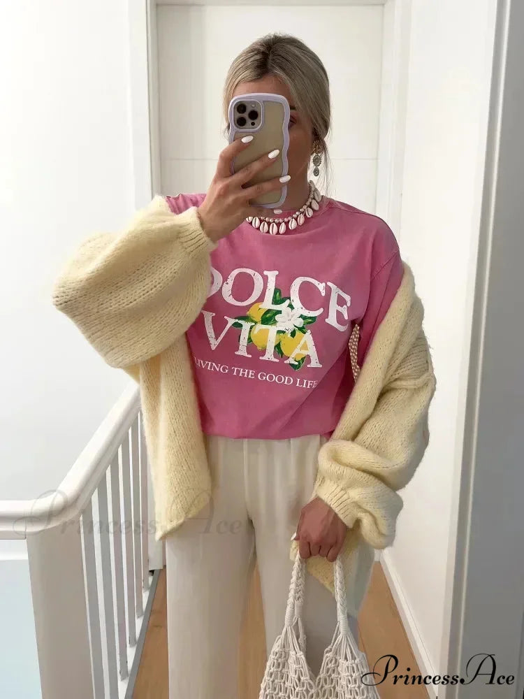 Harajuku Dark Yellow Graphic T-shirt pink2 / S t-shirt-250223