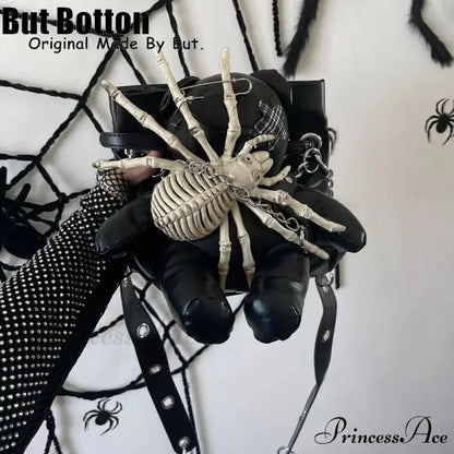 Harajuku Leather Punk Y2K Spider Bone Little Bear Pin Gothic Lolita Crossbody Bag Black / one size