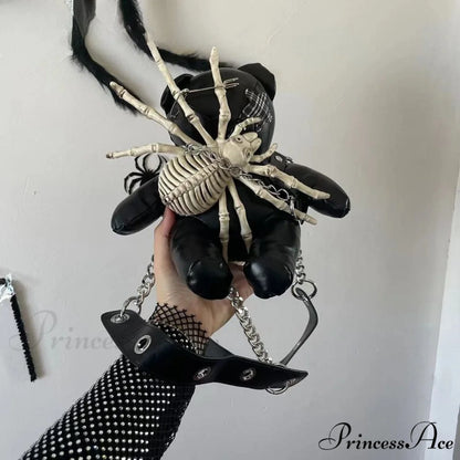 Harajuku Leather Punk Y2K Spider Bone Little Bear Pin Gothic Lolita Crossbody Bag Black / one size