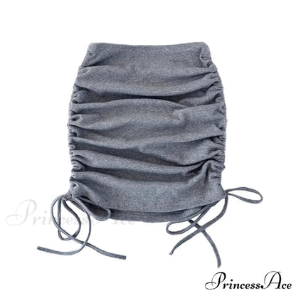 Harajuku Sexy Elastic Knitting Thread Side Drawstring Stylish Comfortable Skirt GRAY / S