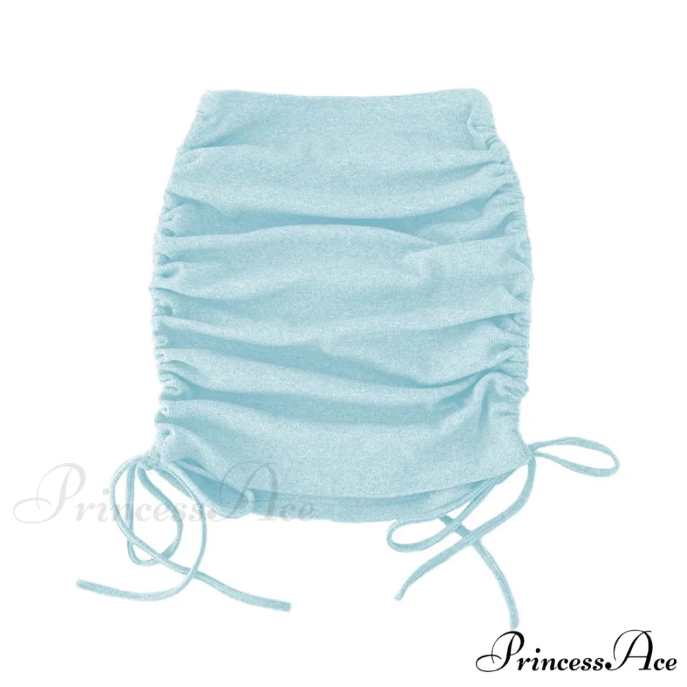 Harajuku Sexy Elastic Knitting Thread Side Drawstring Stylish Comfortable Skirt SKY BLUE / S