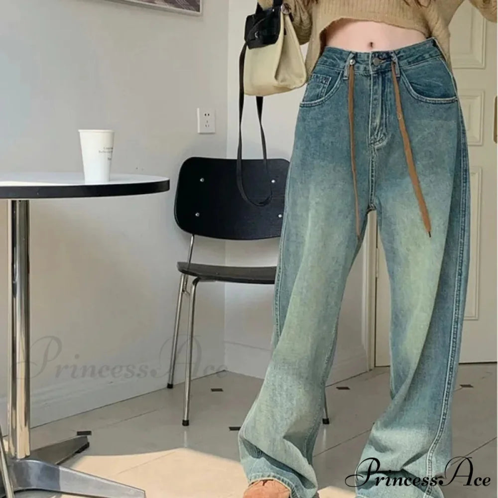 Harajuku Trend Japanese Style High-Waisted Straight New Autumn Leg Fashion Jean