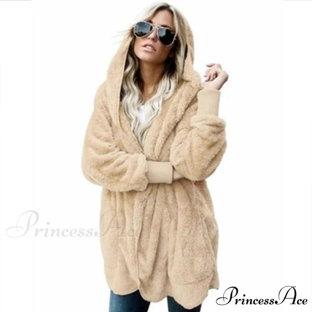 Harajuku Women Loose Long Cardigan Ladies Warm Coat Outwear apricot / S