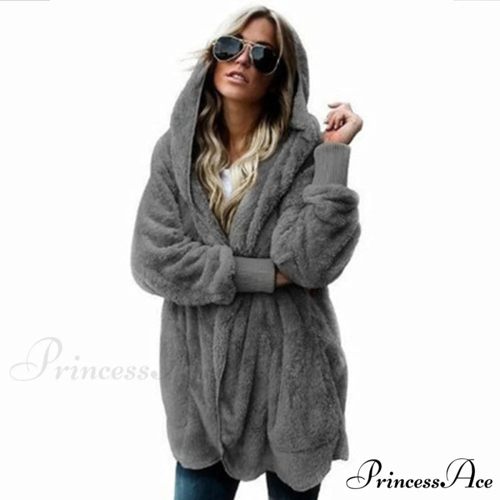 Harajuku Women Loose Long Cardigan Ladies Warm Coat Outwear dark gray / S