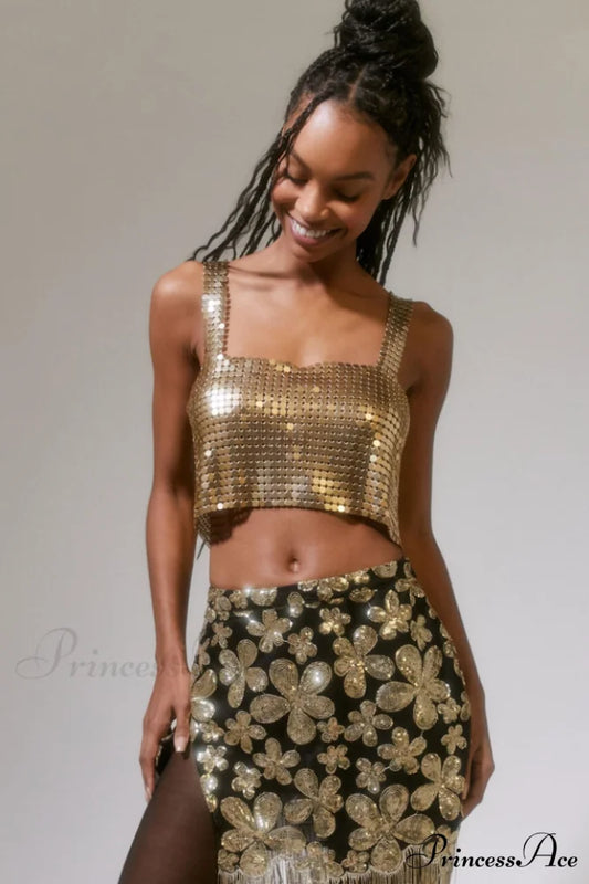 Harlow Metal Stylish Cropped Top Free Size / Gold