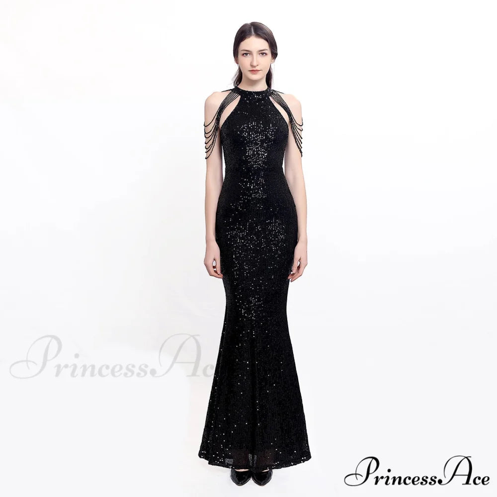 Harper formal Stylish sequin halterneck dress BLACK / XS